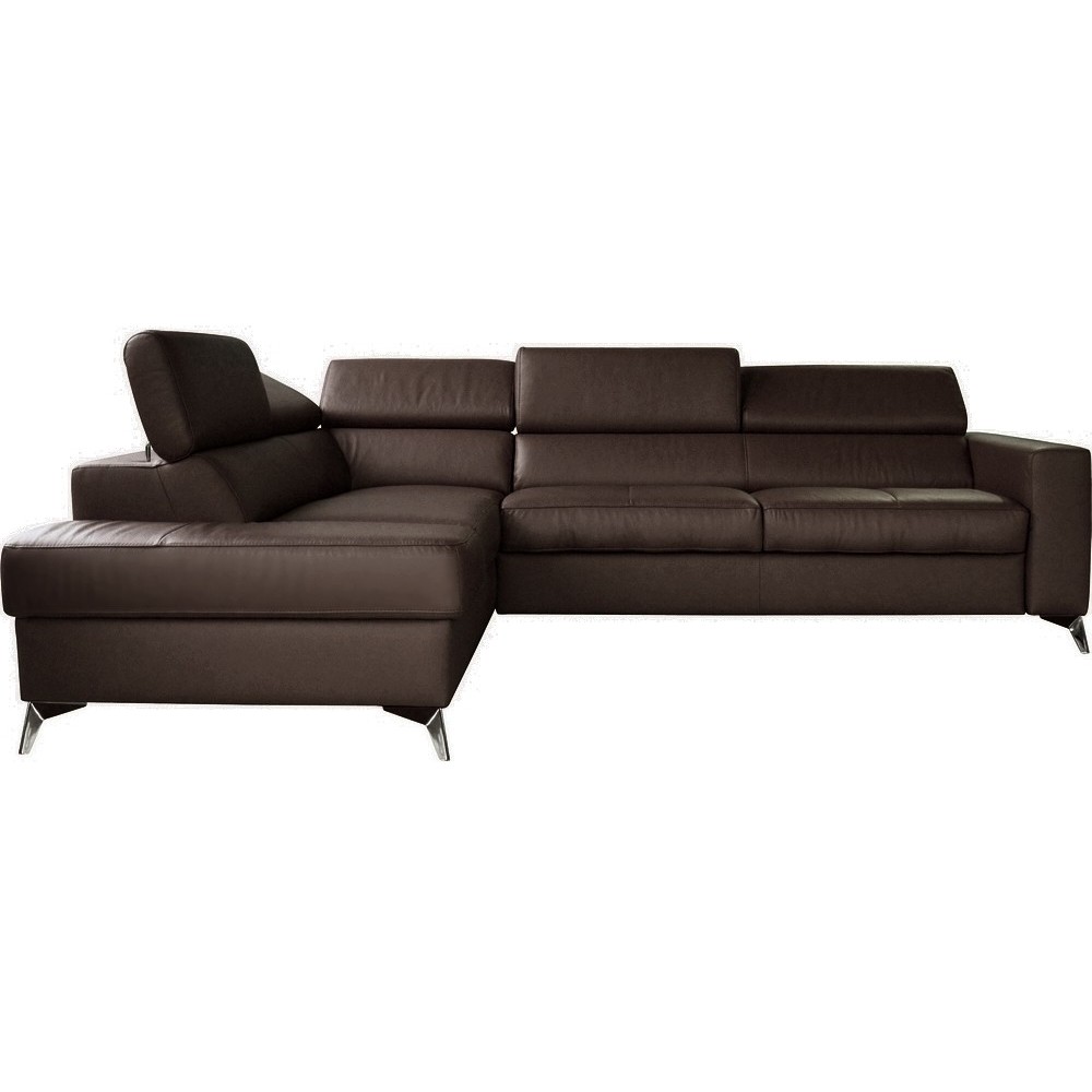 - Canapé d'angle convertible en cuir italien de luxe 5/6 places avec coffre, MONZA, chocolat, angle gauche