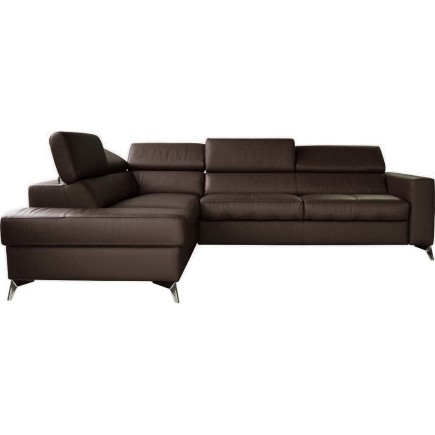 - Canapé d'angle convertible en cuir italien de luxe 5/6 places avec coffre, MONZA, chocolat, angle gauche