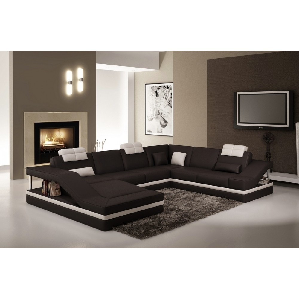 2eme paiement de la commande: Canapé d'angle en cuir italien 8 places perfect, noir et blanc, 6x sans frais, total commande 2745