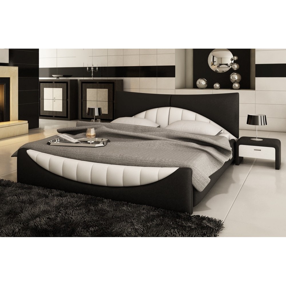 Lit en cuir italien de luxe KING, noir et seconde couleur au choix, 180x200