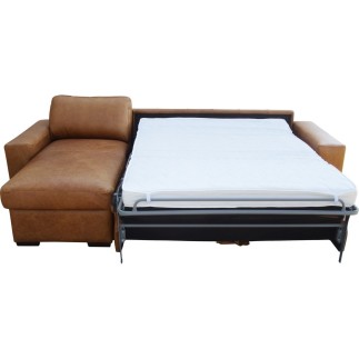 - Canapé d'angle en 100% tout cuir italien de luxe 5 places convertible et coffre, marron, angle gauche, CLINTON