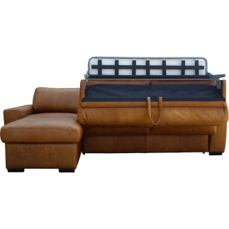 - Canapé d'angle en 100% tout cuir italien de luxe 5 places convertible et coffre, marron, angle gauche, CLINTON