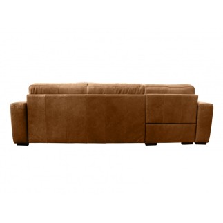 - Canapé d'angle en 100% tout cuir italien de luxe 5 places convertible et coffre, marron, angle gauche, CLINTON