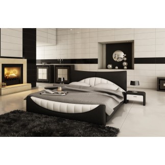 Lit en cuir italien de luxe KING, noir et seconde couleur au choix, 180x200