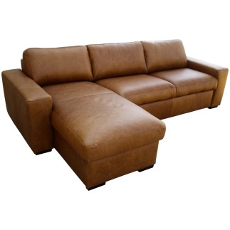 - Canapé d'angle en 100% tout cuir italien de luxe 5 places convertible et coffre, marron, angle gauche, CLINTON