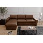Canapé d'angle en 100% tout cuir italien de luxe 5 places convertible et coffre, marron foncé, angle gauche, CLINTON