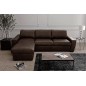 Canapé d'angle en 100% tout cuir italien de luxe 5 places convertible et coffre, chocolat, angle gauche, CLINTON