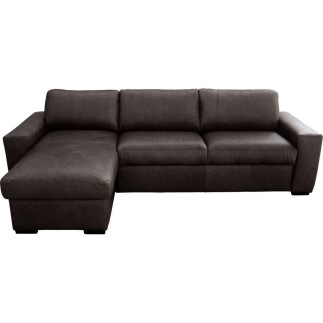 Canapé d'angle en 100% tout cuir italien de luxe 5 places convertible et coffre, chocolat, angle gauche, CLINTON