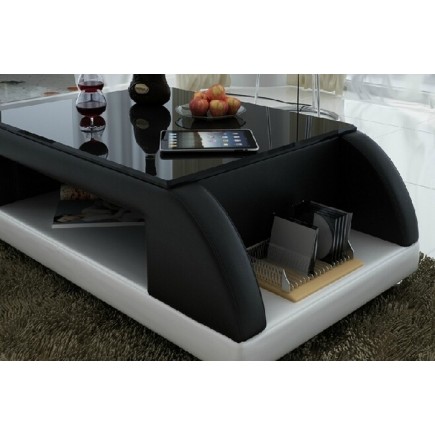 Table basse design VALINA, gris foncé et blanc
