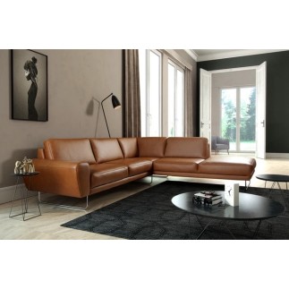 2eme paiement de la commande: Canapé d'angle en 100% tout cuir italien de prestige 6/7 places spencer, marron cognac, angle droi