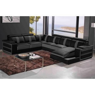 1er paiement de la commande: canapé d'angle cuir buffle italien 7/8 places , leonardo, couleur noir et gris foncé, angle gauche,