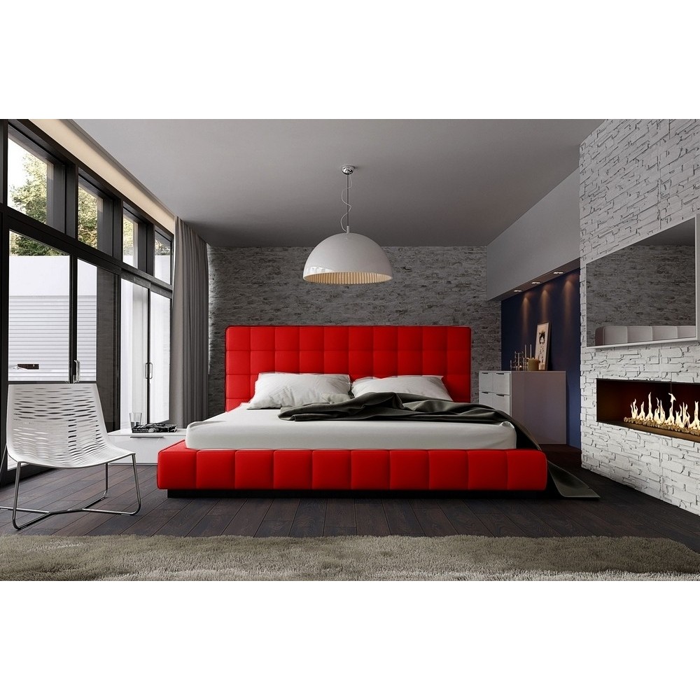 Lit design en cuir italien de luxe SILVER, couleur rouge, 160x200