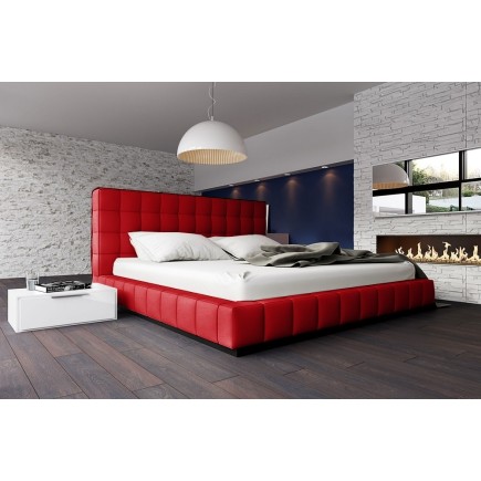 Lit design en cuir italien de luxe SILVER, couleur rouge, 160x200