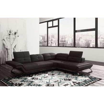 2eme paiement de la commande : Canapé d'angle copenhague en 100% tout cuir prestige luxe haut de gamme italien noir (version mei
