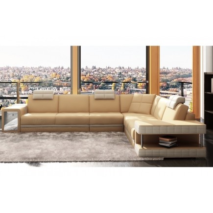 2eme paiement de la commande: Canapé d'angle en cuir italien 6/7 places john, beige/blanc, 6x sans frais, total de la commande:
