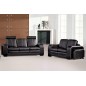 Ensemble composé d'un canapé 3 places et d'un canapé 2 places en cuir luxe italien avec un pouf offert, RELAXO, noir