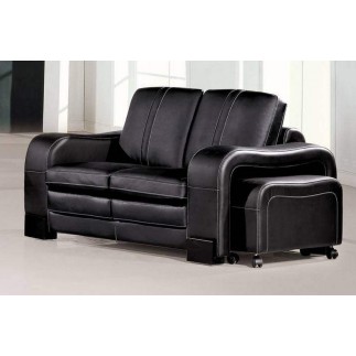 Ensemble composé d'un canapé 3 places et d'un canapé 2 places en cuir luxe italien avec un pouf offert, RELAXO, noir