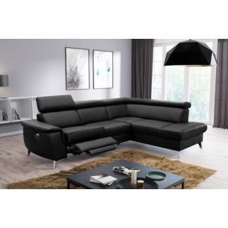 2eme paiement de la commande: Canapé d'angle en cuir italien de luxe 5/6 places avec relax électrique et coffre, LINCOLN, noir,