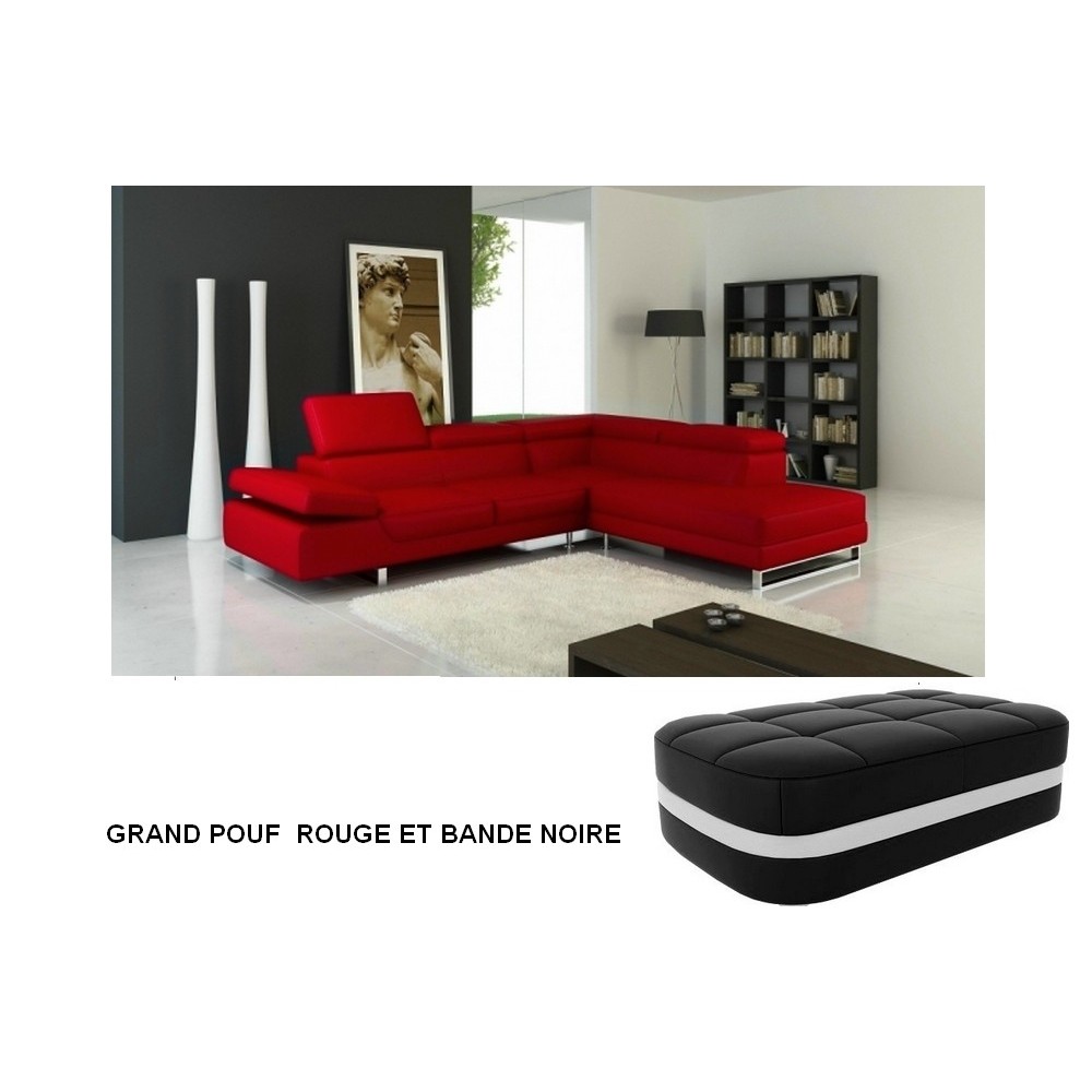 2eme paiement de la commande: Canapé d'angle Grand GEORGIO cuir haut de gamme italien Casanoti ROUGE. + 1 Pouf rectangulaire 90x