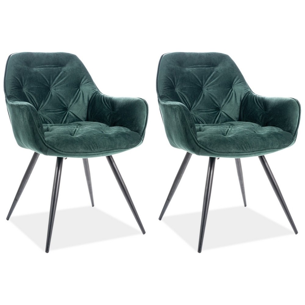 Ensemble de 2 chaises CHERIL en tissu de qualité, couleur vert foncé