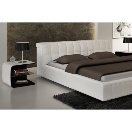 Lit contemporain design en cuir italien de luxe SMILEY, blanc, 160X200