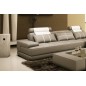 Canapé d'angle en 100% TOUT cuir italien 5 places ELIXA, gris clair et blanc, angle droit