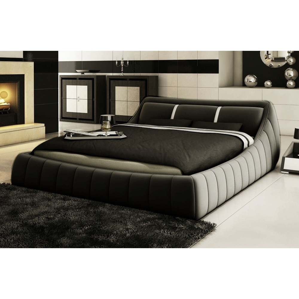 Lit en cuir italien de luxe FOSTER, gris foncé, 180x200