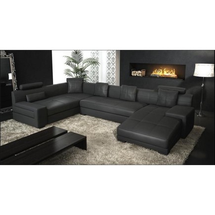 2eme paiement de la commande: Canapé d'angle en cuir italien 8 places, venesia, noir, angle gauche, 6x sans frais, total de la c