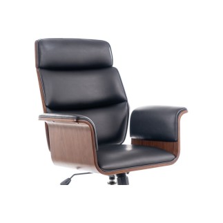 Très beau fauteuil pivotant, simili cuir de qualité, couleur: noir et noyer, mécanisme TILT.