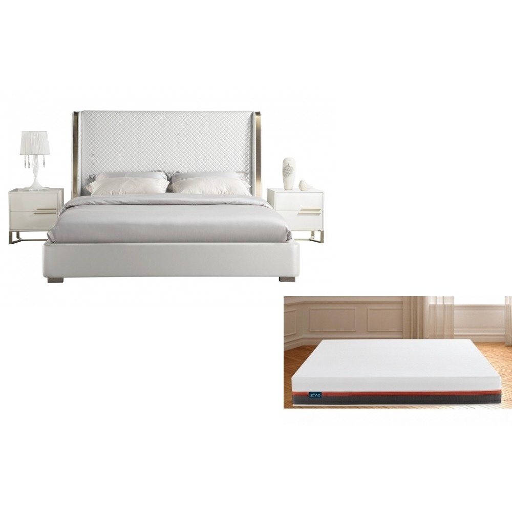 2EME paiement de la commande: Lit design de luxe PERFECTO, avec sommier à lattes, 160x200, blanc, Exceptionnel MATELAS Zéna 160x