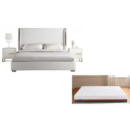 2EME paiement de la commande: Lit design de luxe PERFECTO, avec sommier à lattes, 160x200, blanc, Exceptionnel MATELAS Zéna 160x