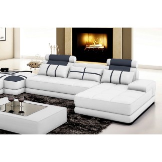 Canapé d'angle en 100% tout cuir italien luxe 8 places ROME, blanc et gris foncé