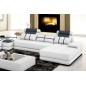 Canapé d'angle en 100% tout cuir italien luxe 8 places ROME, blanc et gris foncé, angle gauche