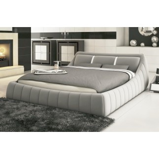 Lit en cuir italien de luxe FOSTER, gris clair