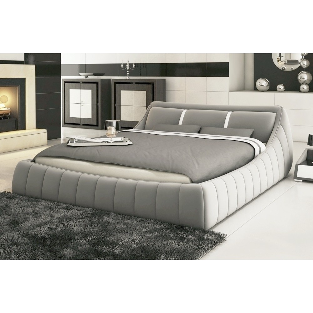 Lit en cuir italien de luxe FOSTER, gris clair, 180x200