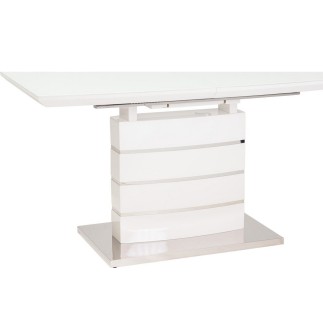 Table à manger extensible Léo, finition vernis blanc, en 160 cm extensible à 220 cm