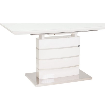 Table à manger extensible Léo, finition vernis blanc, en 160 cm extensible à 220 cm