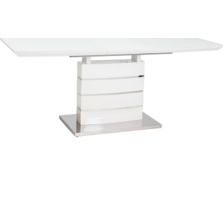 Table à manger extensible Léo, finition vernis blanc, en 160 cm extensible à 220 cm