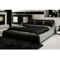 Lit en cuir italien de luxe FOSTER, noir avec 2 bandes blanches, 140x190