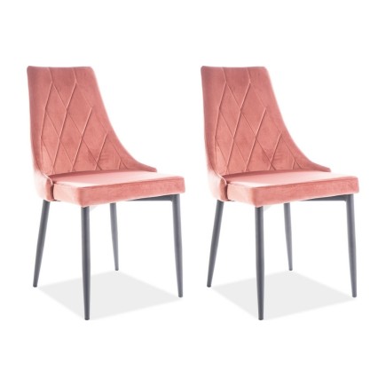 Lot de 2 chaises TRIANON en tissu velours de qualité, couleur rose ancien