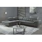 Canapé d'angle en cuir de buffle italien de luxe 5/6 places VIDA, gris foncé et surpiqure blanche, angle gauche