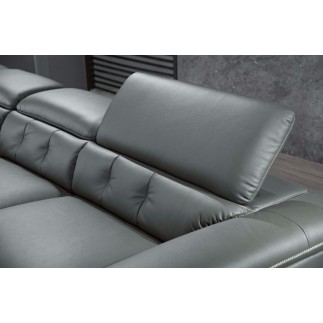 Canapé d'angle en cuir de buffle italien de luxe 5/6 places VIDA, gris foncé et surpiqure blanche, angle gauche