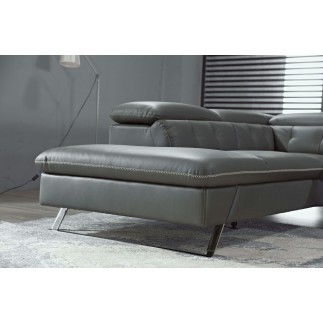 Canapé d'angle en cuir de buffle italien de luxe 5/6 places VIDA, gris foncé et surpiqure blanche, angle gauche