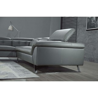 Canapé d'angle en cuir de buffle italien de luxe 5/6 places VIDA, gris foncé et surpiqure blanche, angle gauche