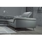 Canapé d'angle en cuir de buffle italien de luxe 5/6 places VIDA, gris foncé et surpiqure blanche, angle gauche