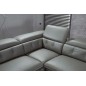 Canapé d'angle en cuir de buffle italien de luxe 5/6 places VIDA, gris foncé et surpiqure blanche, angle gauche