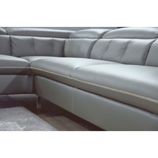 Canapé d'angle en cuir de buffle italien de luxe 5/6 places VIDA, gris foncé et surpiqure blanche, angle gauche