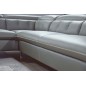 Canapé d'angle en cuir de buffle italien de luxe 5/6 places VIDA, gris foncé et surpiqure blanche, angle gauche