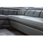 Canapé d'angle en cuir de buffle italien de luxe 5/6 places VIDA, gris foncé et surpiqure blanche, angle gauche