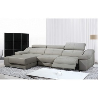 Canapé d'angle double relax en cuir épais de buffle italien de luxe 5 places BiRELAX, gris clair, angle gauche